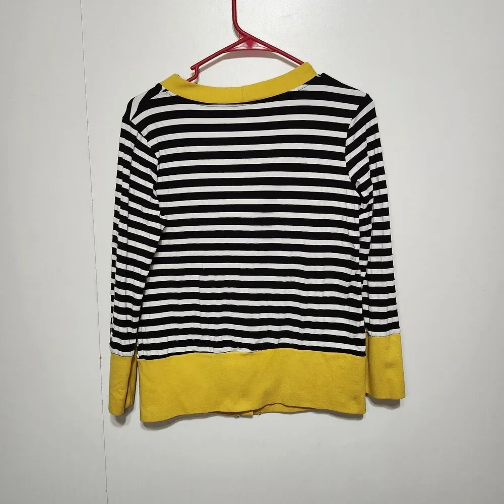 Tickled Teal Striped Snap Front Cardigan Black White Yellow Hipster M (Small) - Picture 5 of 11